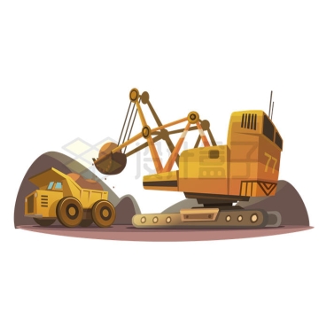 矿山矿场中的大型挖掘机和重载卡车插画5267709矢量图片免抠素材