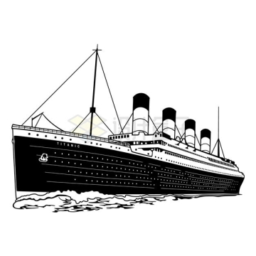 黑白色插画风格泰坦尼克号游轮3442674矢量图片免抠素材