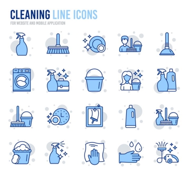 20款蓝色线性清洁卫生打扫线条icon图标图片免抠素材