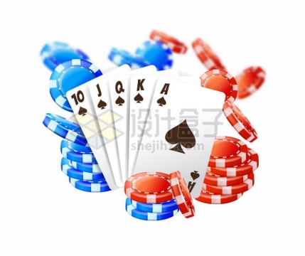 扑克牌和红色蓝色筹码819014png矢量图片素材