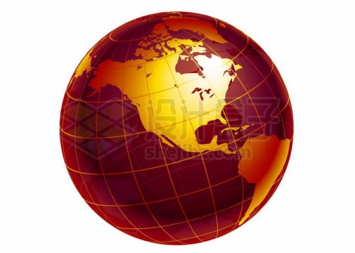 深红色金色地球模型带经纬线7010195矢量图片免抠素材