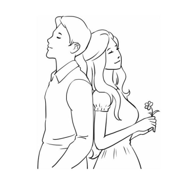 背靠背的情侣情人节手绘线条素描插画269221免抠图片素材