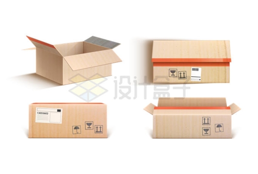 4个不同角度的纸箱子包装纸盒子4797522矢量图片免抠素材