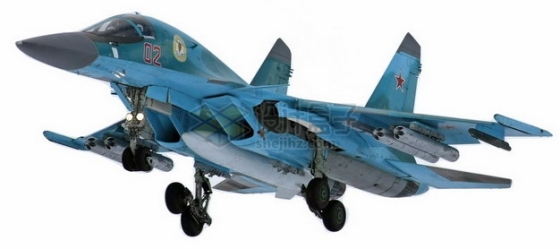蓝色涂装的苏34鸭嘴兽战斗轰炸机png免抠图片素材