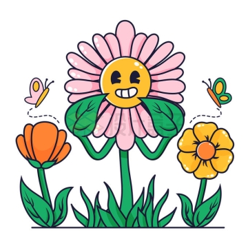 可爱表情的太阳花卡通花朵儿童画5141764矢量图片免抠素材