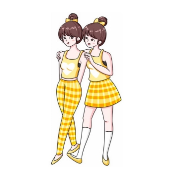 穿着黄色T恤的卡通双胞胎少女3835873png图片免抠素材