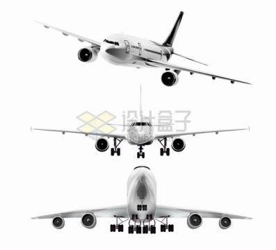 金属银灰色的大型客机飞机三视图1368764png图片素材