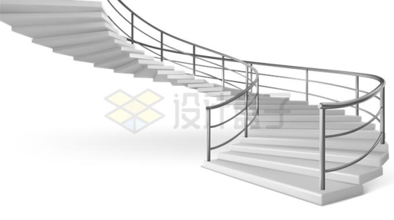 3D立体风格螺旋状的带扶手白色楼梯台阶阶梯1607984矢量图片免抠素材