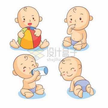 超可爱卡通小宝宝玩耍吸手指喝奶爬行png图片素材