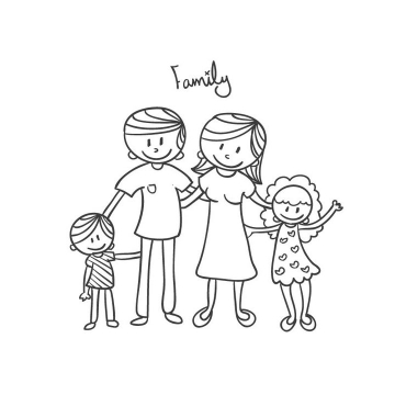幸福的一家人爸爸妈妈姐姐妹妹简笔画儿童绘画图片免抠矢量素材
