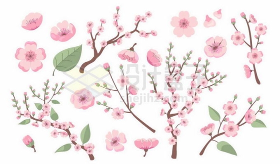 各种桃花枝和盛开的桃花粉色花朵8034858矢量图片免抠素材