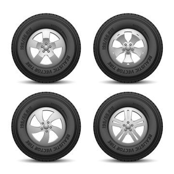 4款汽车轮胎侧面图和不同形状的铝合金轮毂png图片免抠矢量素材