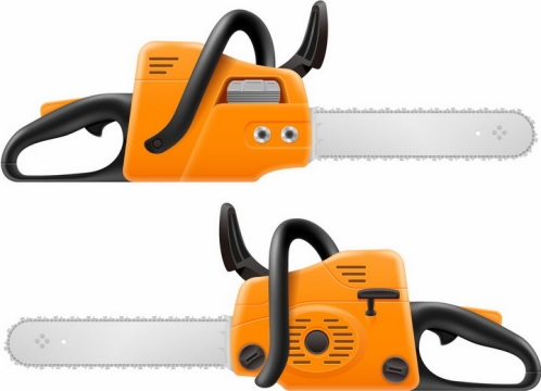 两款橙色的电链锯伐木锯电锯伐木工具png图片免抠矢量素材