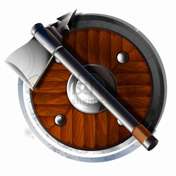 游戏中的战斧和木制盾牌png图片免抠矢量素材