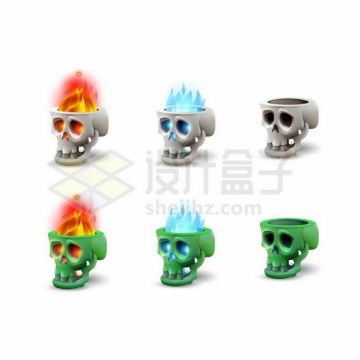 6款骷髅头燃烧着火焰游戏道具UI元素1005415矢量图片免抠素材