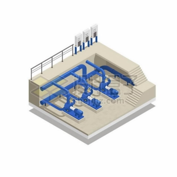 2.5D风格自来水厂工厂的水泵系统抽水输水管道系统2668626矢量图片免抠素材
