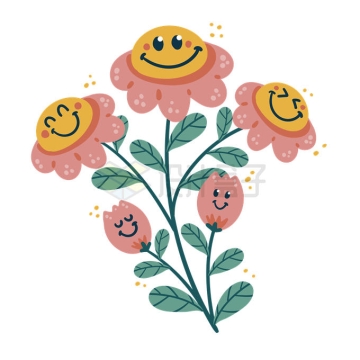 微笑的卡通太阳花花朵儿童画7960845矢量图片免抠素材