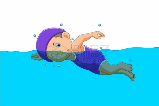 正在蓝色水中游泳的卡通男孩4674918矢量图片免抠素材
