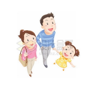 仰望的卡通一家三口爸爸妈妈和女儿插画5356376免抠图片素材