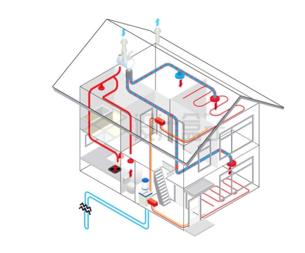 房子内部结构暖气和空调系统线路安装图6310556矢量图片免抠素材
