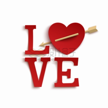 创意被箭射穿的红心组成的LOVE情人节字体png图片素材
