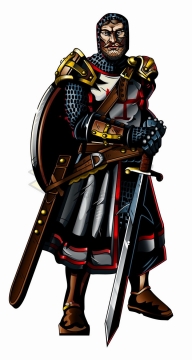 手持长剑身背盾牌的西欧武士十字军战士png图片免抠矢量素材