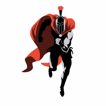 正在奔跑的黑色披着红色披肩的漫画古罗马战士角斗士png图片免抠矢量素材