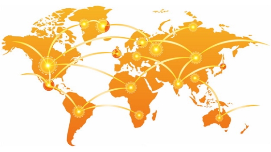橙色世界地图和发光辐射线连接世界563279png图片免抠素材