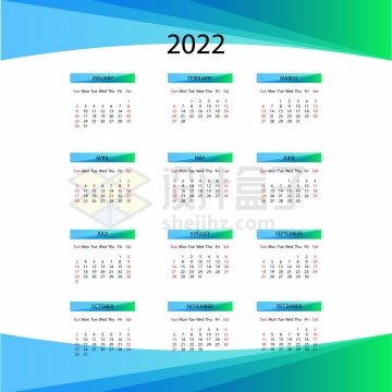 彩色风格2022年日历全年表挂历5329432矢量图片免抠素材