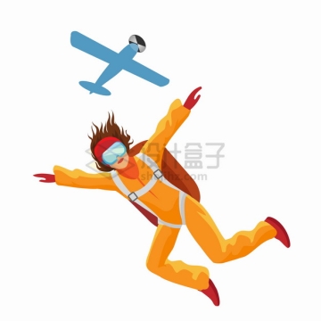 从飞机上跳下来背着降落伞的跳伞运动员极限运动png图片素材