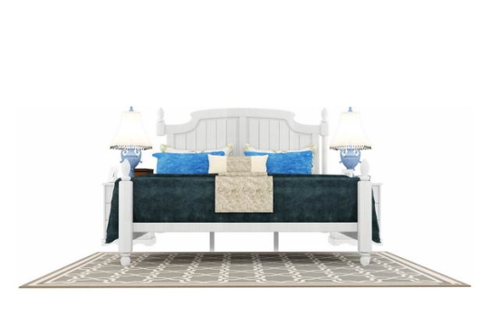 一个复古简约风格白色大床木床卧室装修家具1950896免抠图片素材