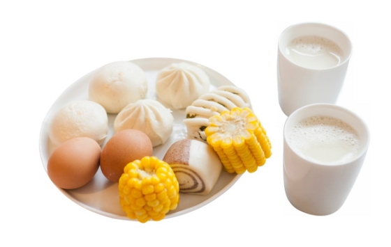 煮鸡蛋包子花卷玉米豆浆学生营养早餐png图片素材