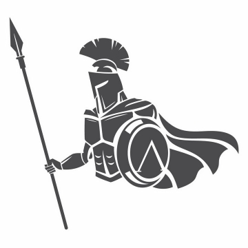 黑色漫画风格手持长矛的古罗马战士角斗士半身像png图片免抠矢量素材
