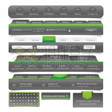 各种立体风格灰色绿色网站导航菜单设计样式png图片素材