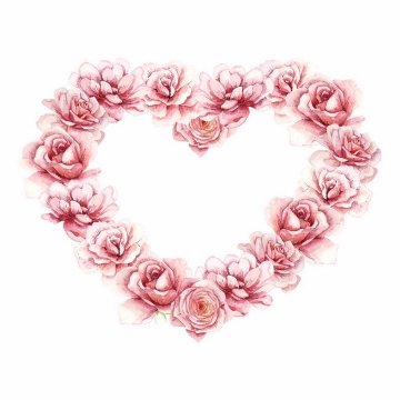 情人节彩绘玫瑰花拼成的心形红心图案png图片免抠矢量素材