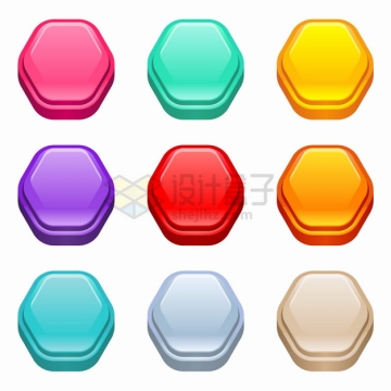  9 hexagonal 3D crystal button png picture materials