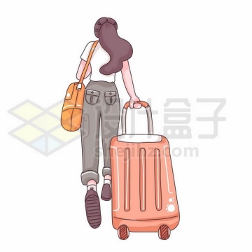 卡通女孩拖着行李箱快速奔跑准备出去旅游手绘插画2803833矢量图片免抠素材免费下载