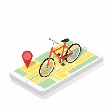 2.5D风格智能手机上的自行车共享单车png图片免抠矢量素材