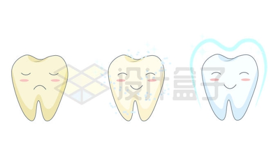 卡通牙齿从发黄洗牙洁牙以后变白过程图1452835矢量图片免抠素材