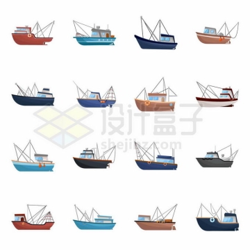 16款卡通渔船小船侧面图9993848矢量图片免抠素材