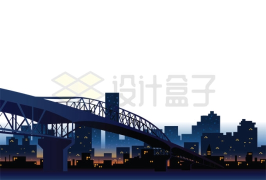 近处的大桥和远处的城市天际线地平线夜景插画5393475矢量图片免抠素材