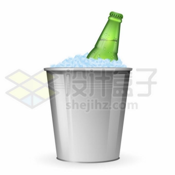 不锈钢水桶中装满冰块放着啤酒瓶冰桶4981063矢量图片免抠素材免费下载