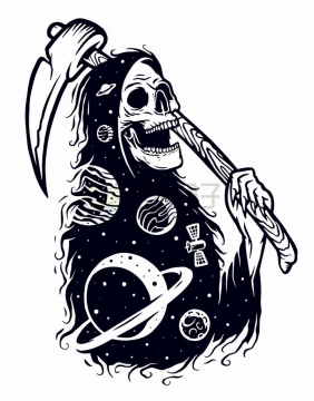 幽灵死神太空星球手绘插画png图片免抠矢量素材