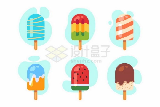 6款卡通风格的冰淇淋冰棒冷饮4358669矢量图片免抠素材