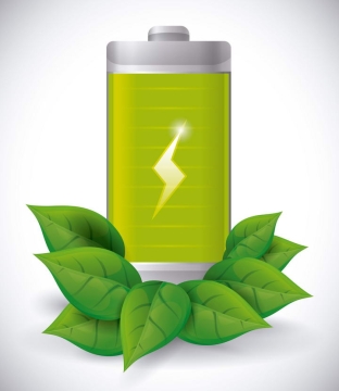 绿色树叶装饰的环保电池图标免抠矢量图片素材