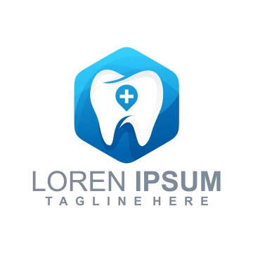牙齿牙科牙医蓝色六边形背景logo设计方案图片免抠矢量素材