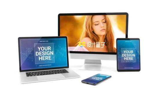 苹果mac电脑MacBook Pro笔记本iPhone手机和iPad平板电脑显示画面psd样机图片模板素材
