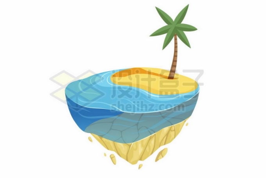 卡通悬浮岛上的小岛屿和海水椰子树风景7569311矢量图片免抠素材