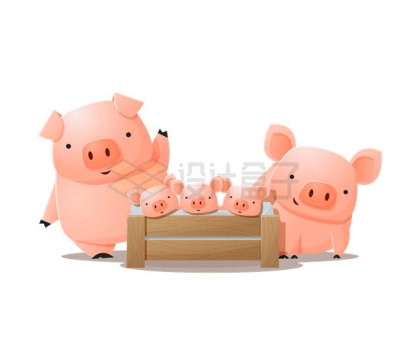 卡通小猪和猪妈妈5095473矢量图片免抠素材