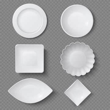六款各种不同形状的白瓷盘子瓷器餐具图片免抠素材